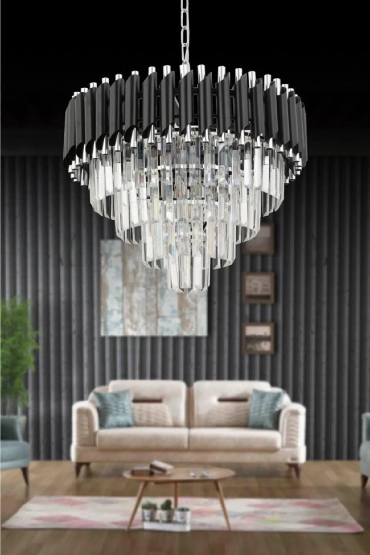 Lux Black Living Room Hall Chandelier 8346-R52-3V-FV Lux Black Living Room Hall Chandelier 8346-R52-3V-FV