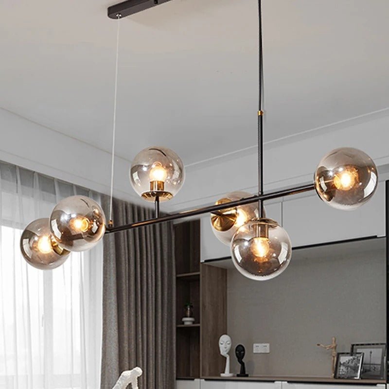 6'Lı Retro Modern Uzun Tavan Top Cam Sarkıt Avize - Ronisu Aydınlatma