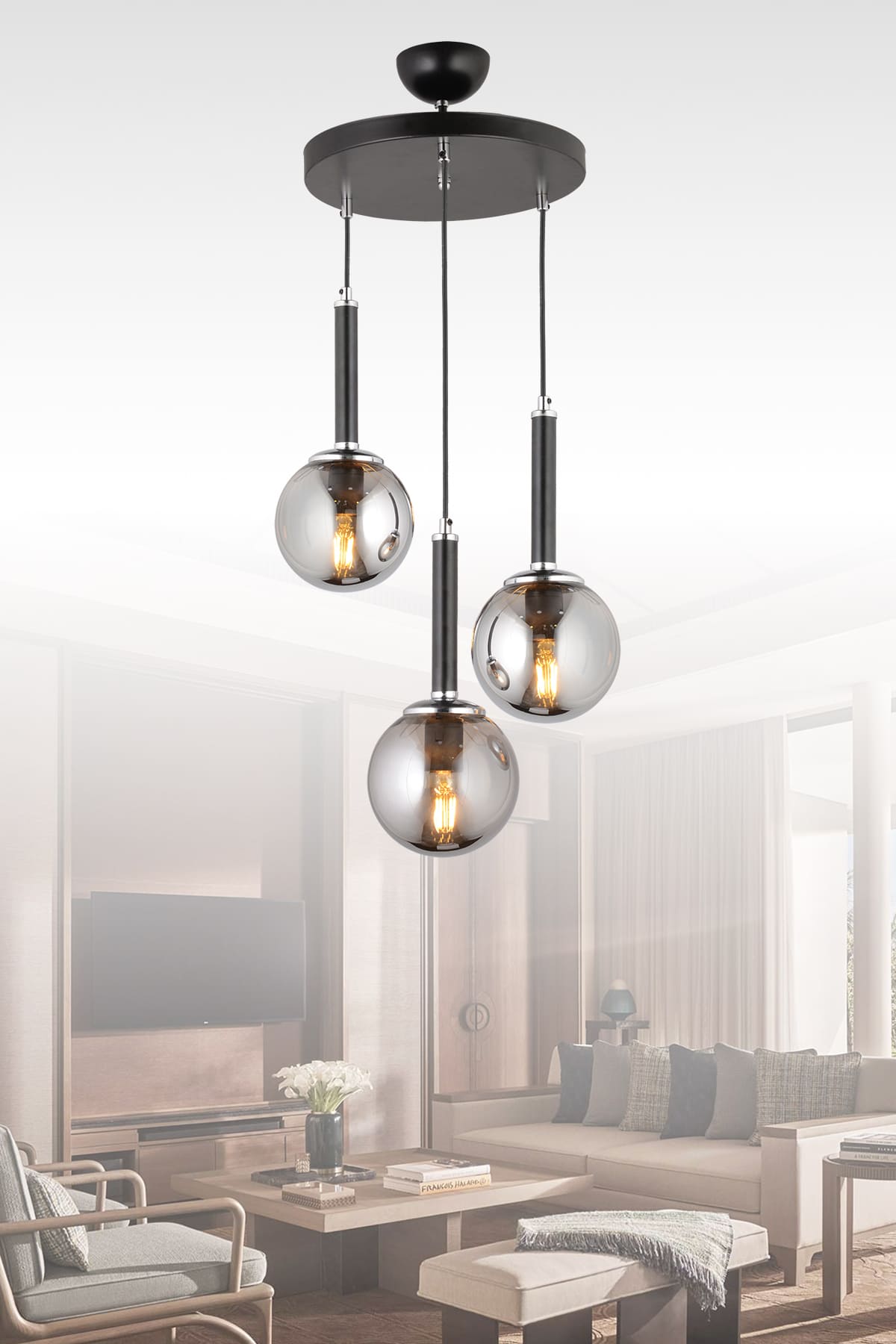 Aysar 3'Lü Sarkıt Camlı Avize - Ronisu Aydınlatma