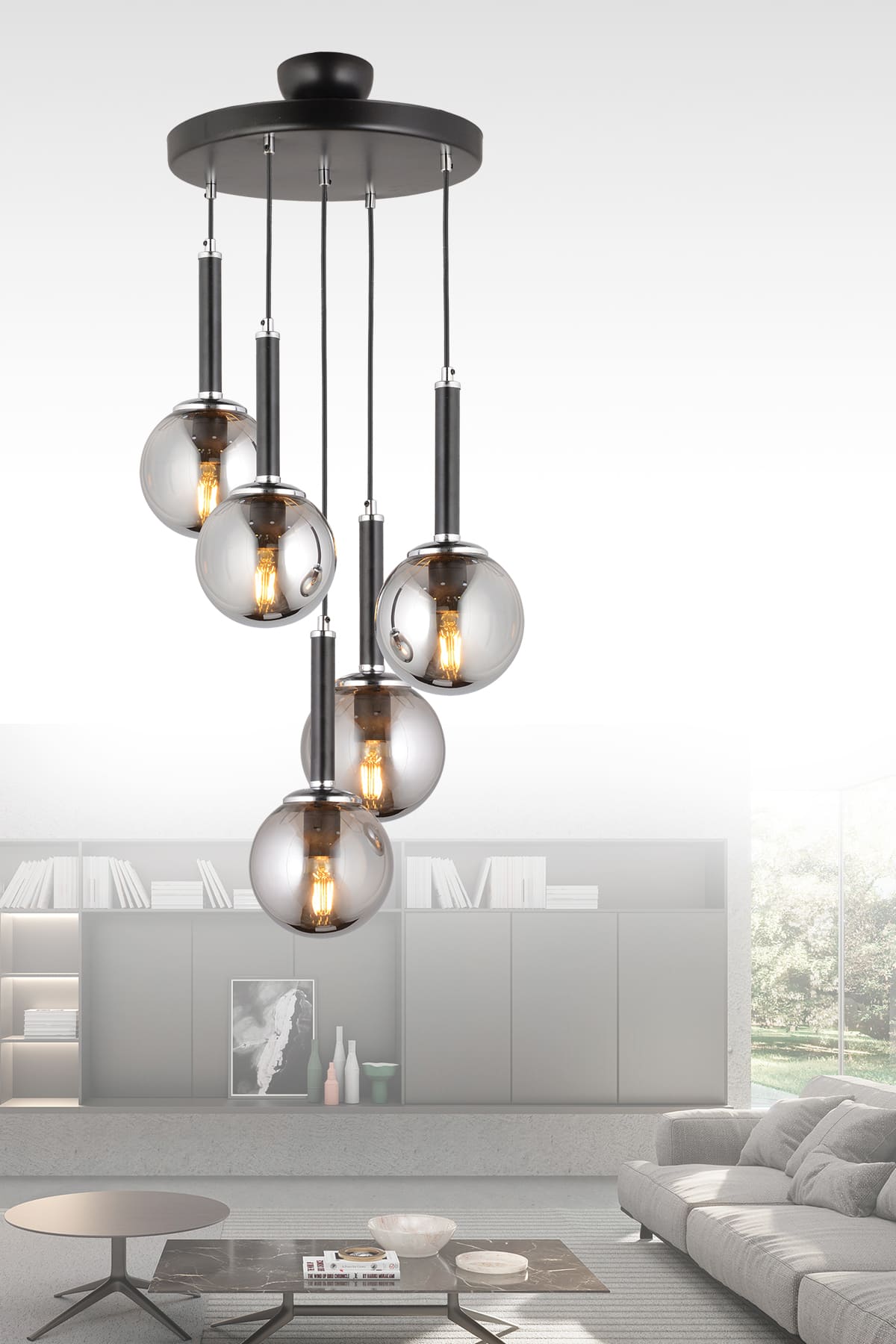 Aysar 5'Li Sarkıt Camlı Avize - Ronisu Aydınlatma