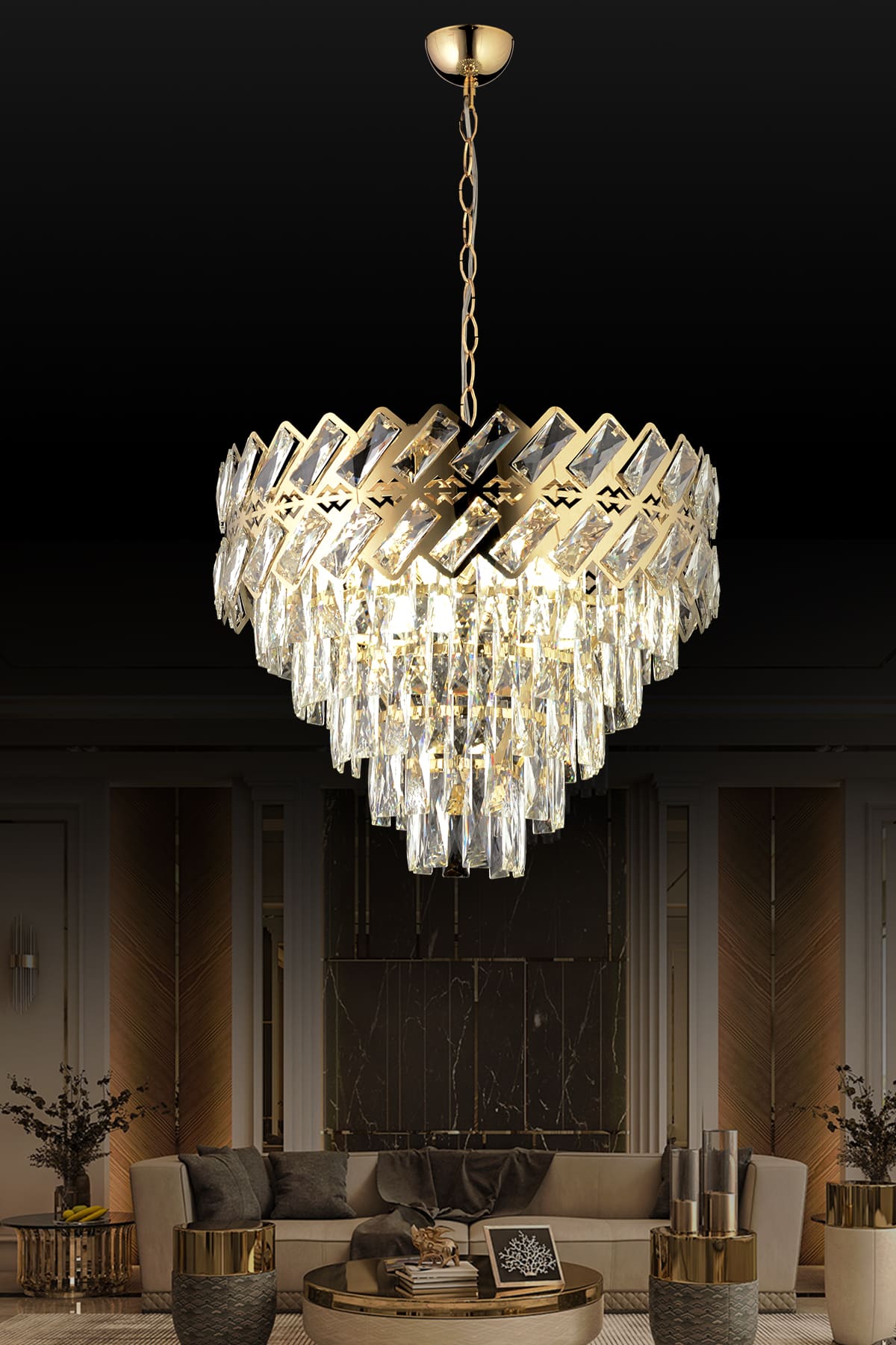 Carla 50'Lik Katlı Taşlı Avize - Ronisu Aydınlatma