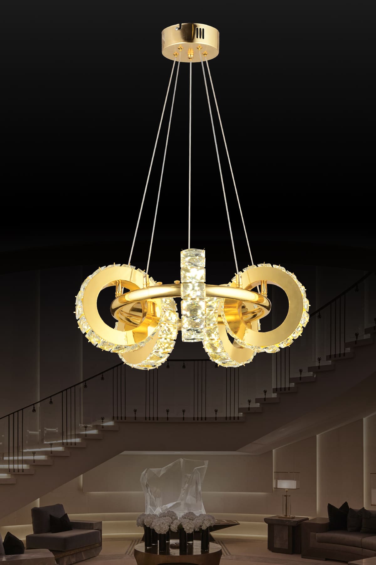 Crazy 5'Li Taşlı Led Sarkıt Avize - Ronisu Aydınlatma