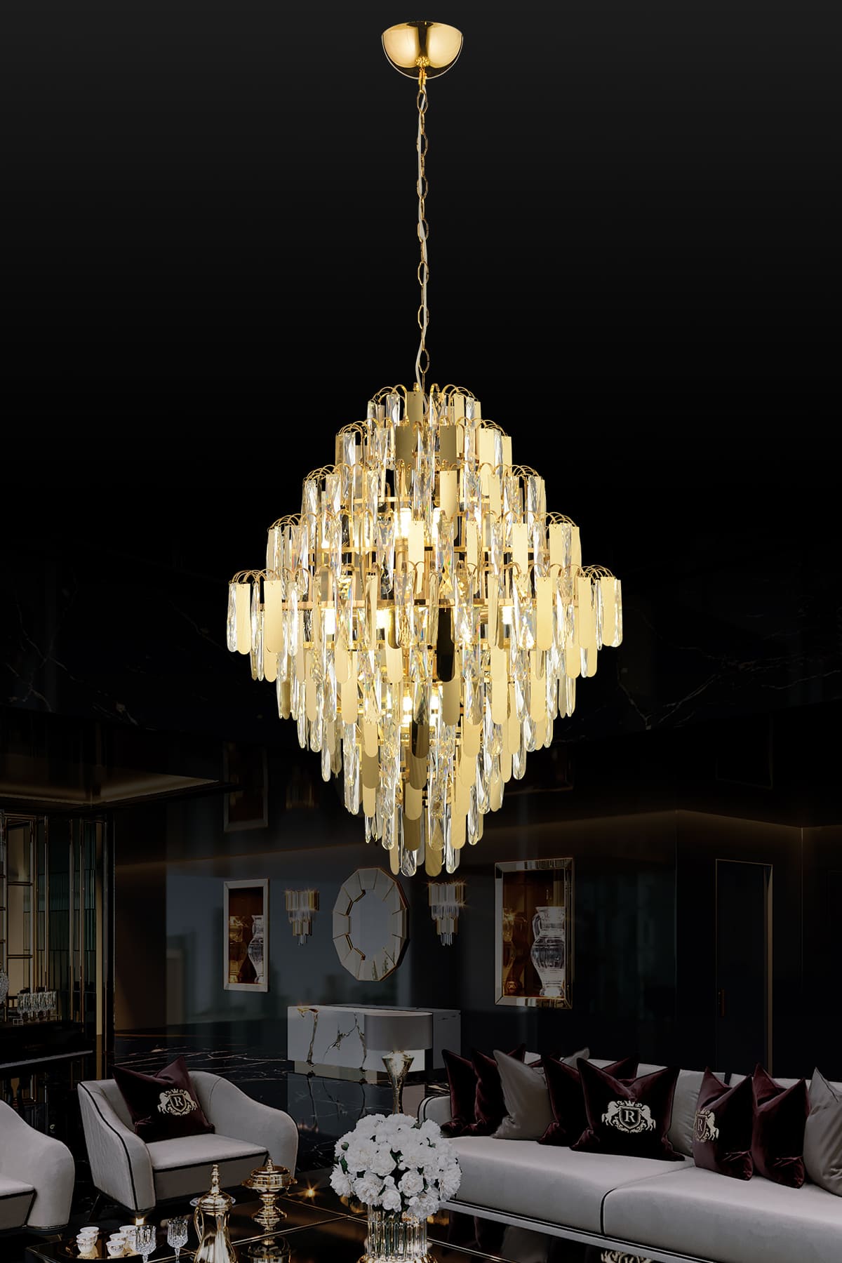 Daisy 70'Lik Taşlı Avize Salon Modern Oturma Odası Avize - Ronisu Aydınlatma