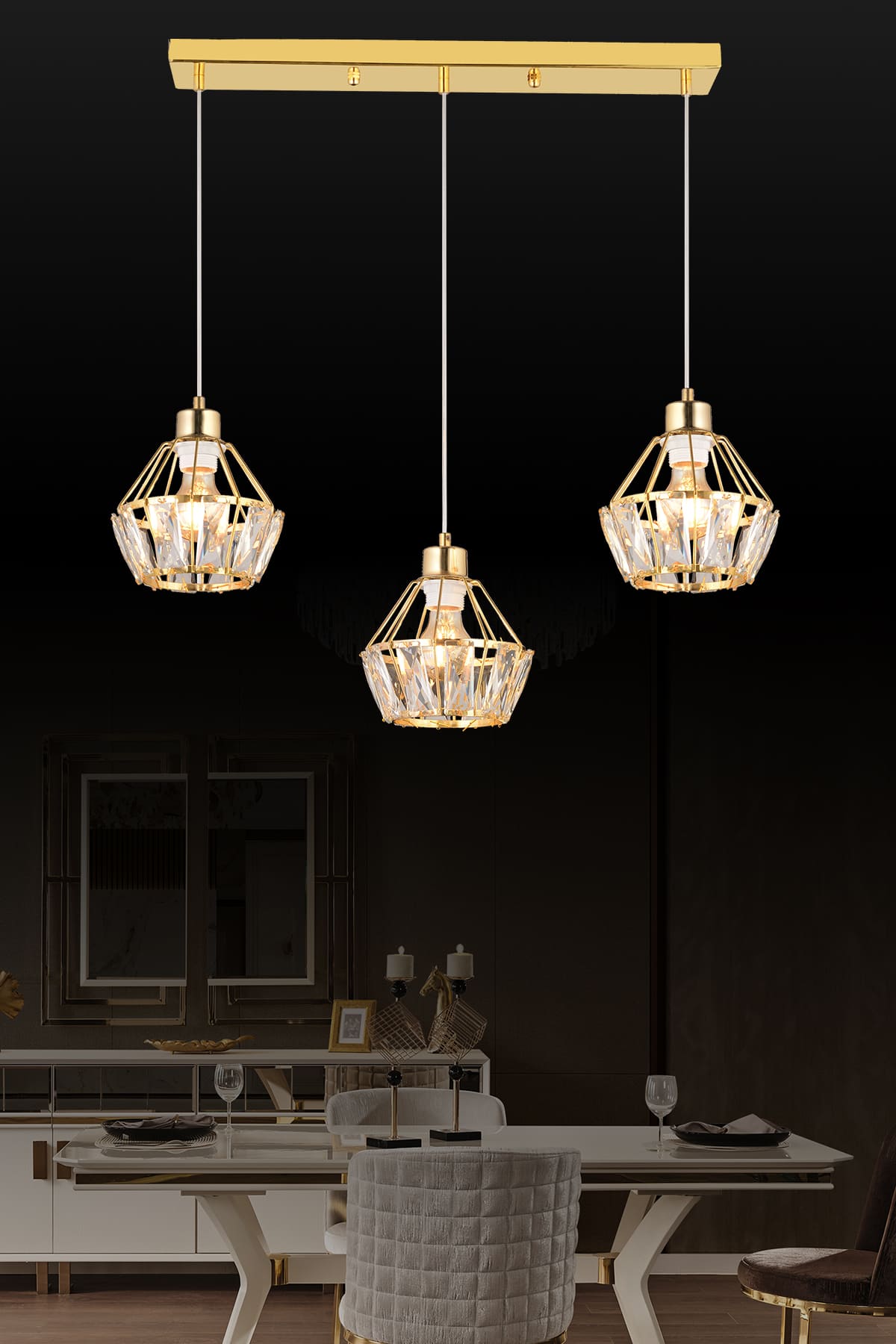 Flora 3'Lü Sıralı Avize - Ronisu Aydınlatma