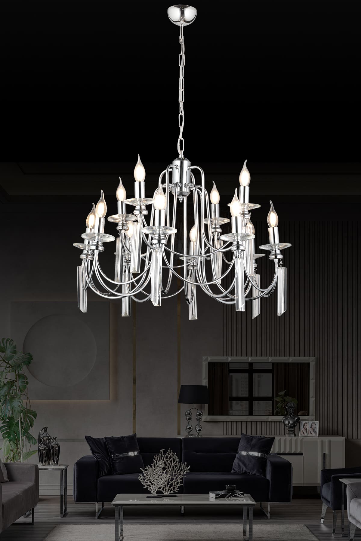 Kontes 12'Li Salon Yemek oturma odası Avize 1013-U97-8S-IW