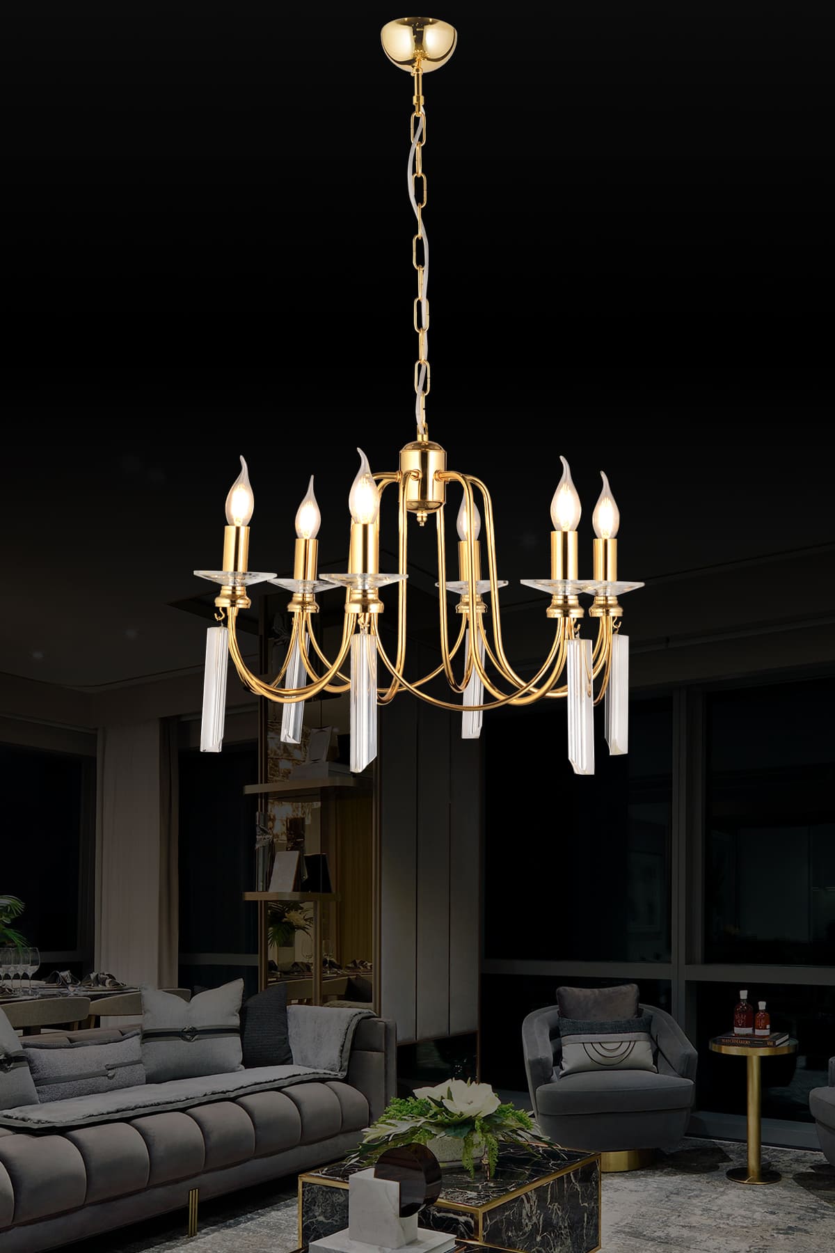 Kontes 6'Lı Klasik Salon Oturma Odası Avize - Ronisu Aydınlatma