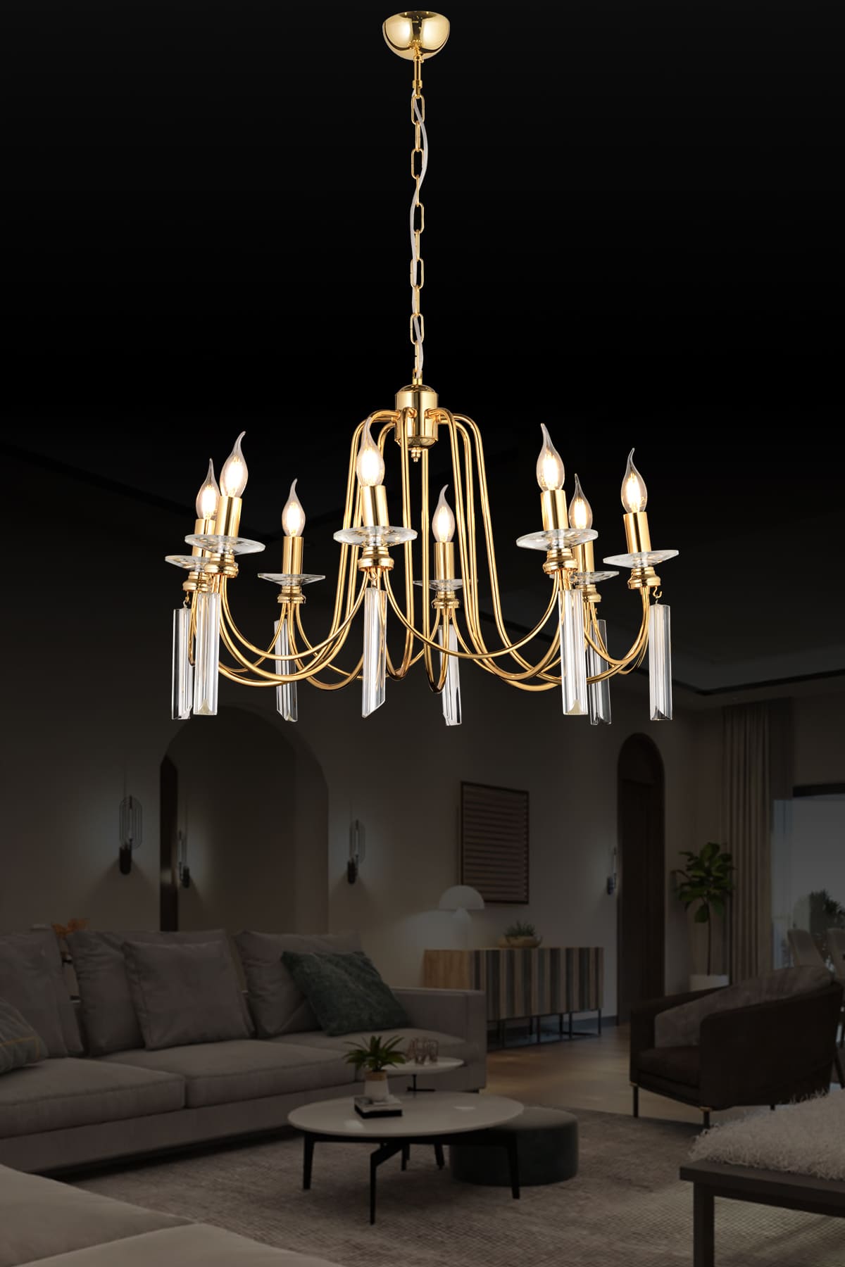 Kontes 8'Li Klasik Salon Oturma Odası Avize - Ronisu Aydınlatma