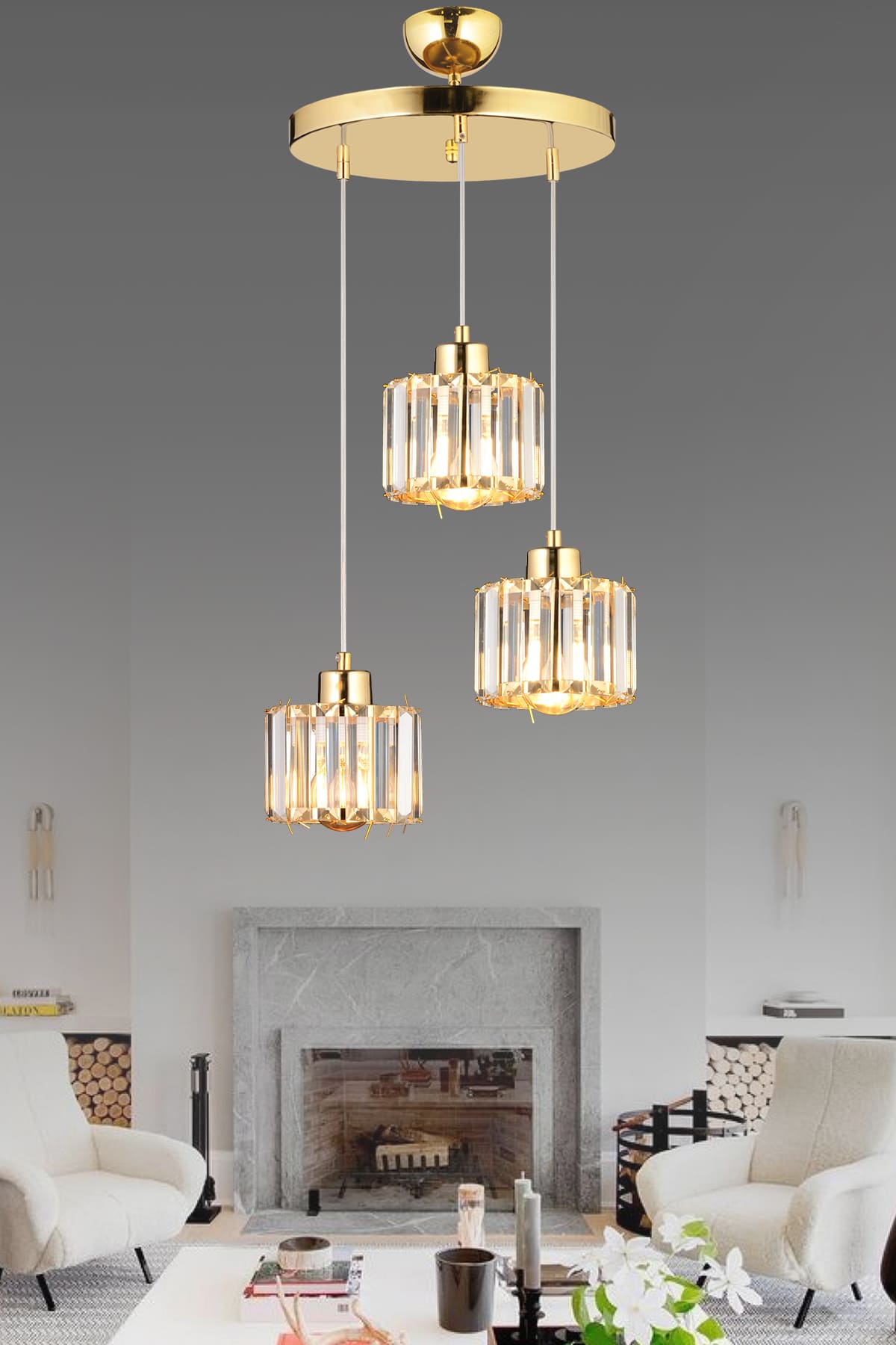 Lavin 3'Lü Sarkıt Taşlı Avize - Ronisu Aydınlatma