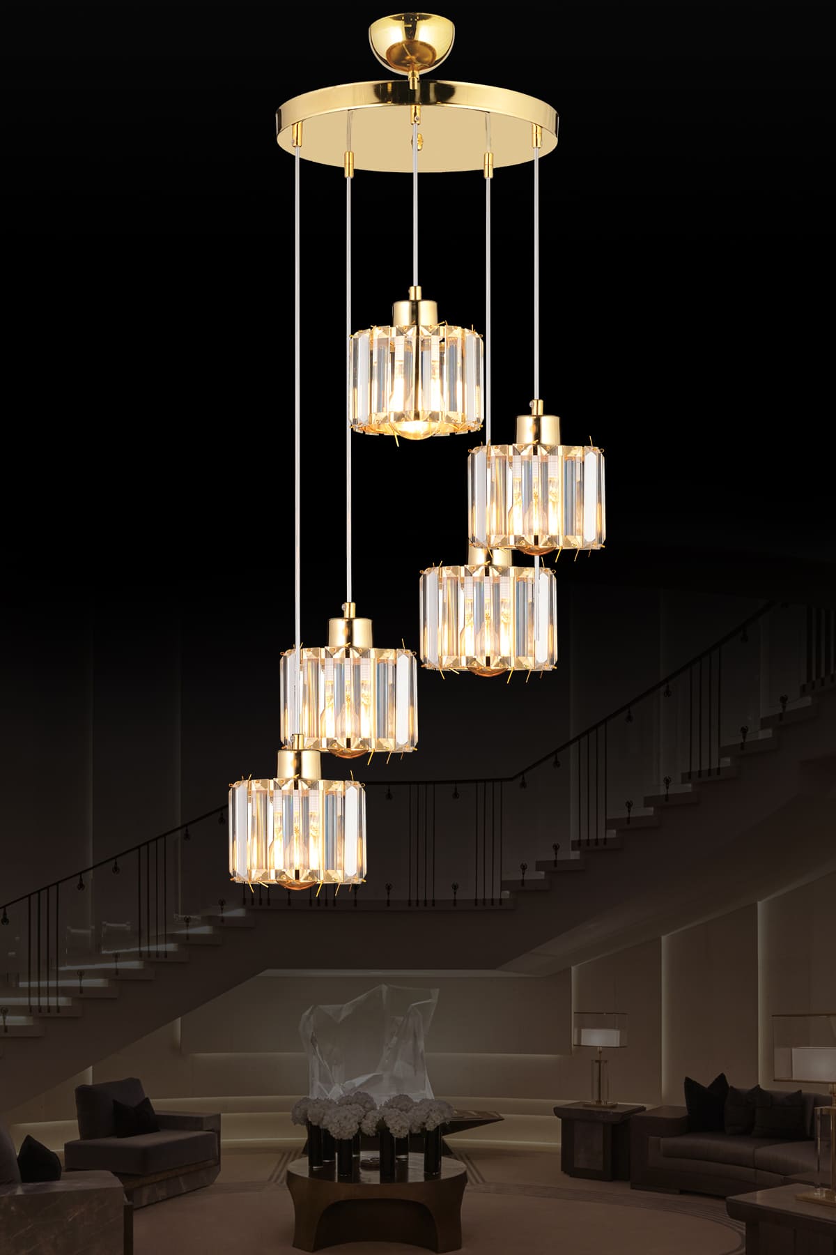 Lavin 5'Li Sarkıt Taşlı Avize - Ronisu Aydınlatma