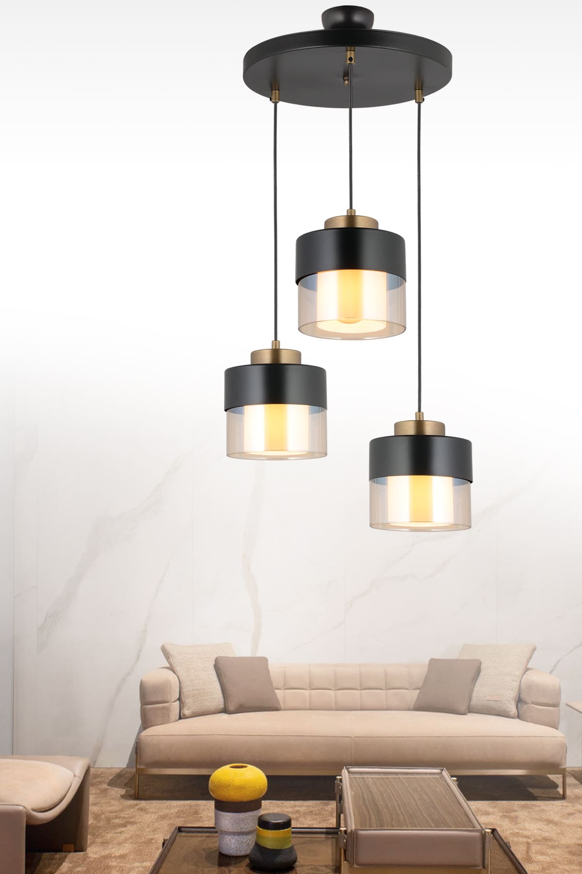 Lena 3'Lü Camlı Sarkıt Avize - Ronisu Aydınlatma